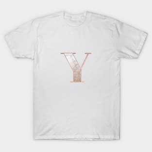 Monogram rose gold glitter marble Y T-Shirt